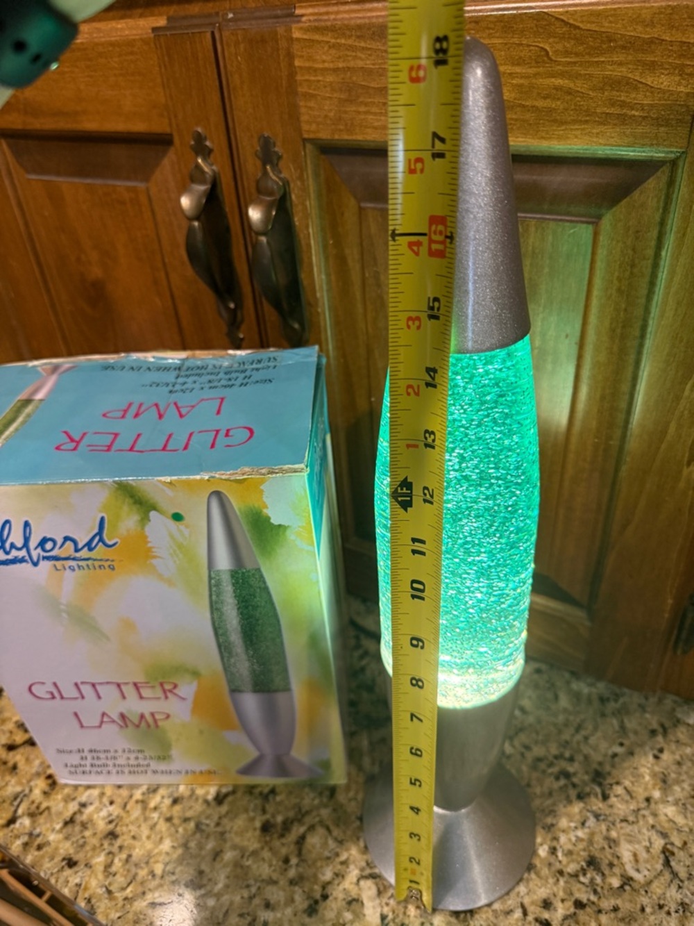 Ashford Glitter Lamp - Green/Silver 18” tall 70s vibes, works great, EUC - Picture 8 of 13